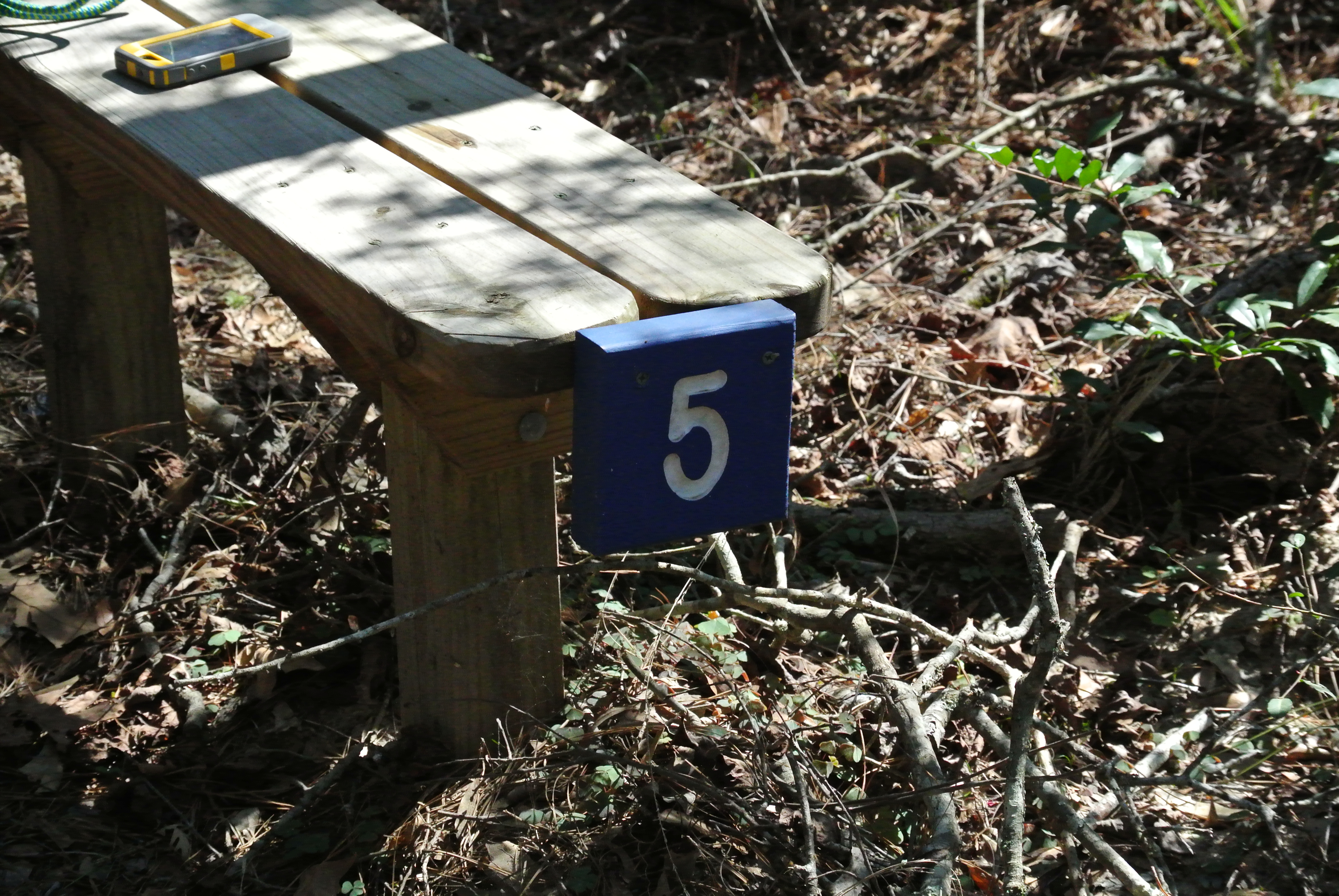 the 5 mile bench where we ate our sandwiches Halfway through the loop.
