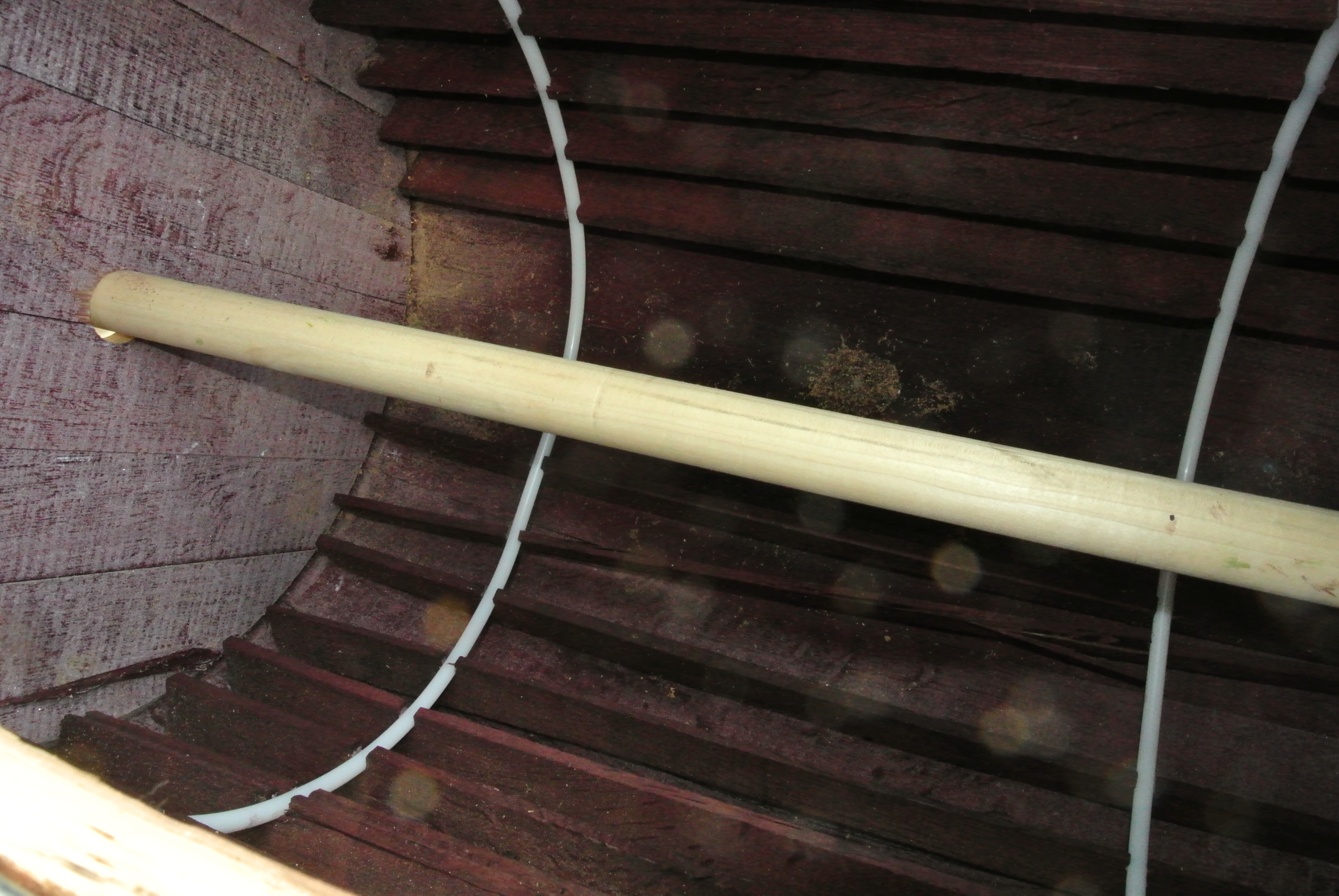 A look inside showing some slats that may aid in the tumbling action of the contents. Apparently they extend the life of the barrel.